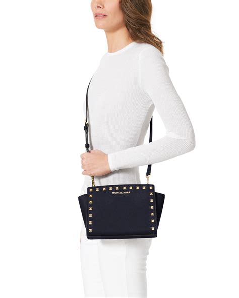 michael kors studded selma messenger bag|Michael Kors large selma bag.